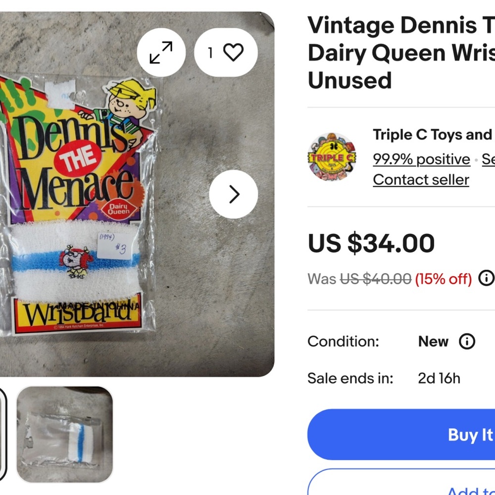 Dennis THE Menace VINTAGE DAIRY QUEEN Terry Cloth Wristbands  '94 & MARGARET